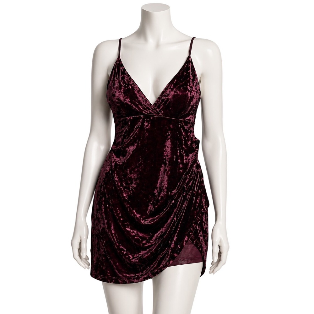 Velvet Bodycon Mini Dress Womens M Burgundy Wrap Cami Party Club Date Night